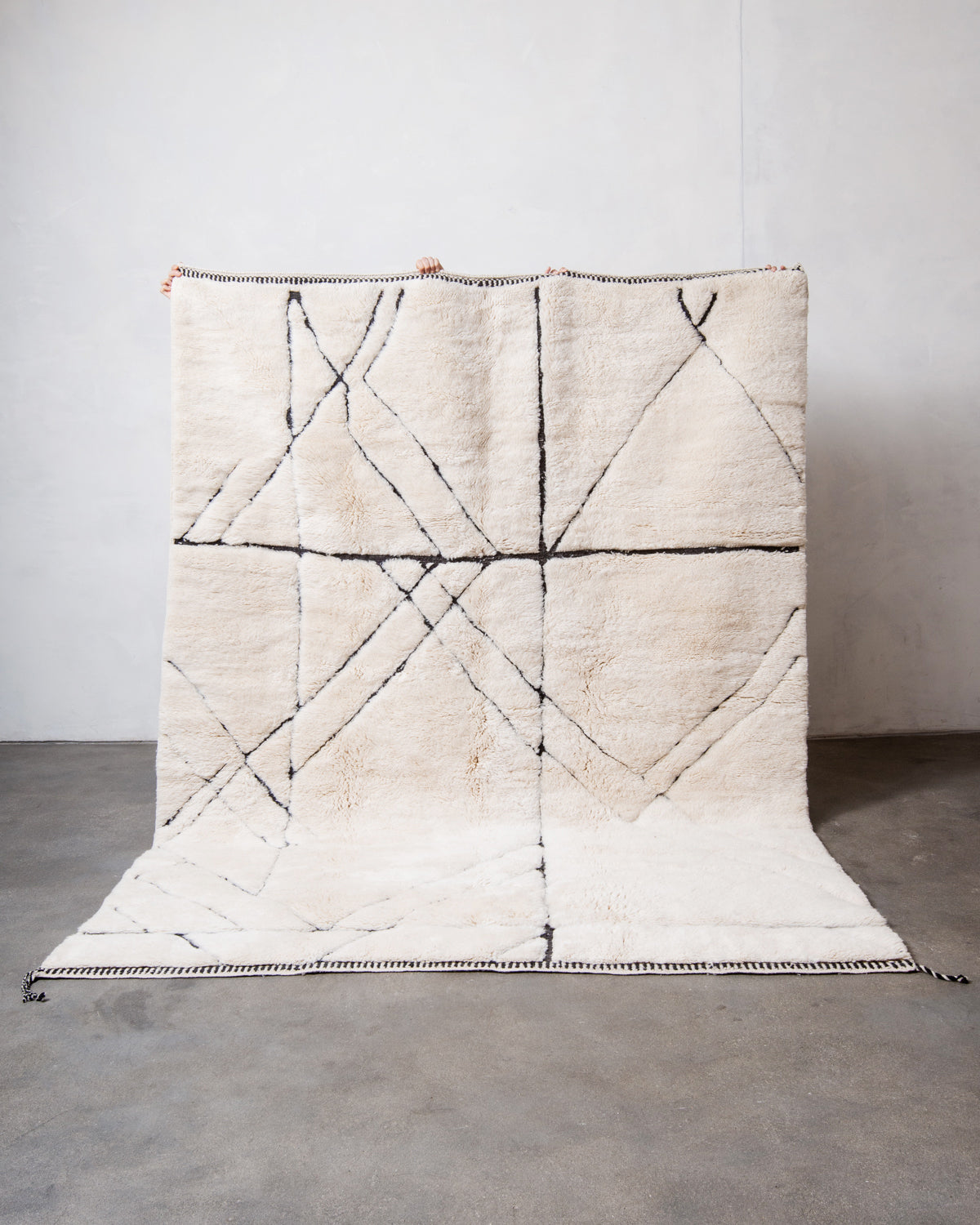 Modern, designer, handcrafted 100% sheep’s wool Berber rug from Morocco. Beni M’rirt carpet with beautiful colours and patterns and fluffy wool texture.